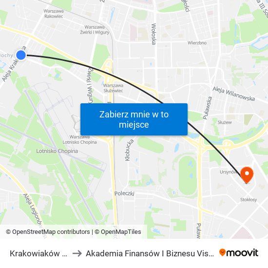 Krakowiaków 04 to Akademia Finansów I Biznesu Vistula map