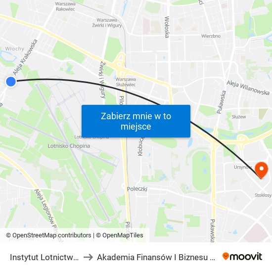 Instytut Lotnictwa 03 to Akademia Finansów I Biznesu Vistula map