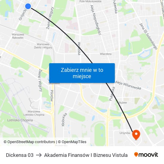 Dickensa 03 to Akademia Finansów I Biznesu Vistula map