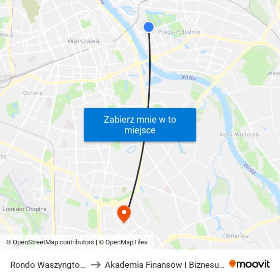 Rondo Waszyngtona 08 to Akademia Finansów I Biznesu Vistula map