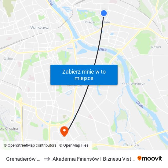 Grenadierów 04 to Akademia Finansów I Biznesu Vistula map