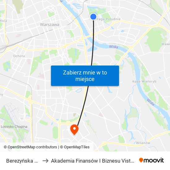 Berezyńska 01 to Akademia Finansów I Biznesu Vistula map