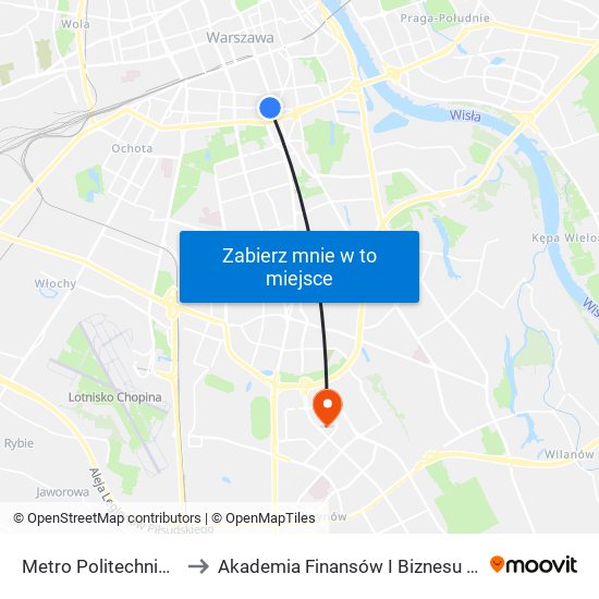 Metro Politechnika 04 to Akademia Finansów I Biznesu Vistula map