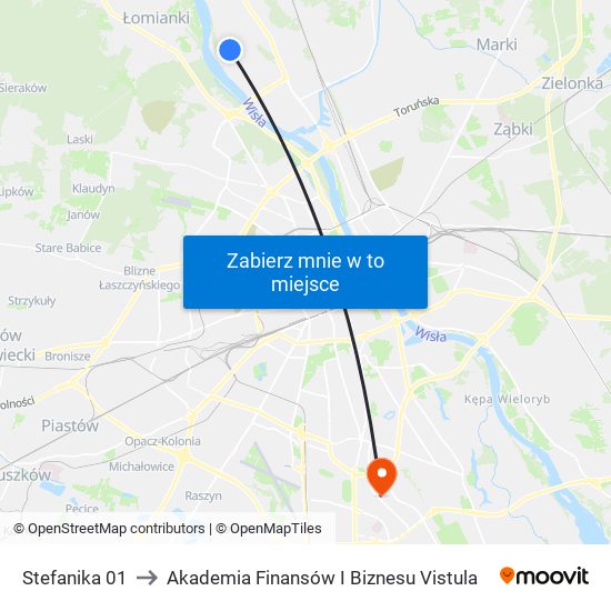 Stefanika 01 to Akademia Finansów I Biznesu Vistula map