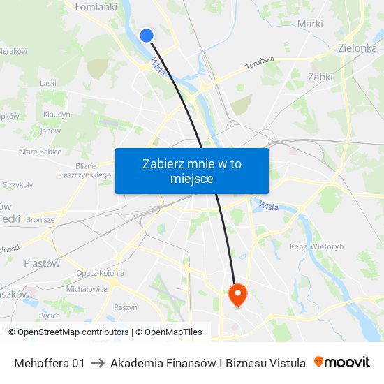 Mehoffera 01 to Akademia Finansów I Biznesu Vistula map