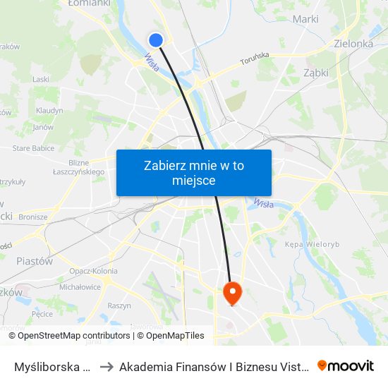 Myśliborska 02 to Akademia Finansów I Biznesu Vistula map