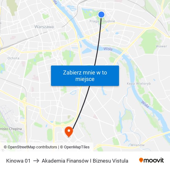 Kinowa 01 to Akademia Finansów I Biznesu Vistula map