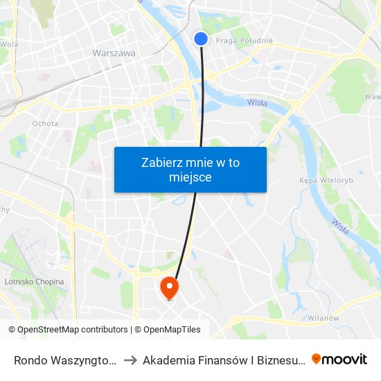 Rondo Waszyngtona 01 to Akademia Finansów I Biznesu Vistula map