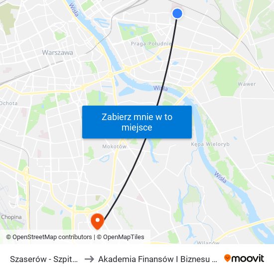 Szaserów - Szpital 02 to Akademia Finansów I Biznesu Vistula map