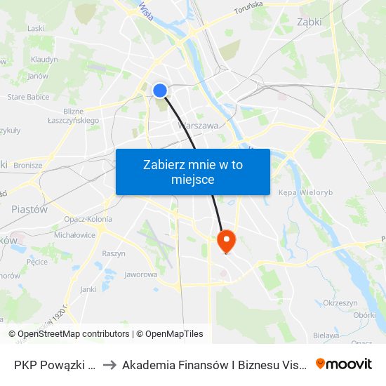 PKP Powązki to Akademia Finansów I Biznesu Vistula map