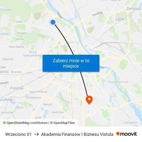 Wrzeciono 01 to Akademia Finansów I Biznesu Vistula map