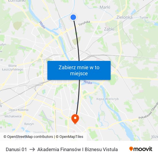 Danusi 01 to Akademia Finansów I Biznesu Vistula map