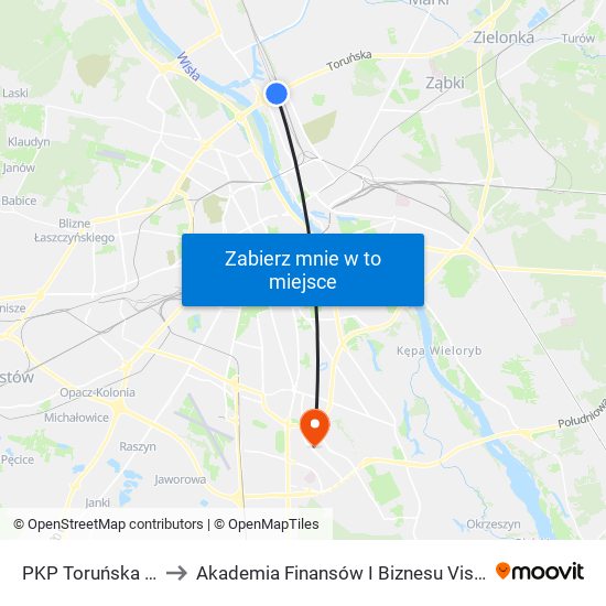 PKP Toruńska 01 to Akademia Finansów I Biznesu Vistula map