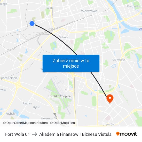 Fort Wola 01 to Akademia Finansów I Biznesu Vistula map