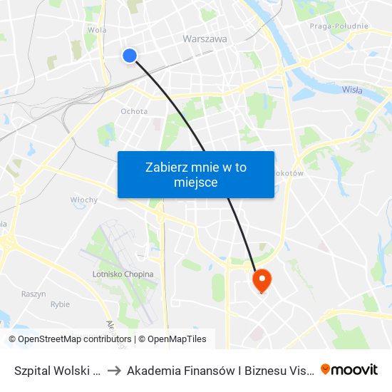 Szpital Wolski 01 to Akademia Finansów I Biznesu Vistula map