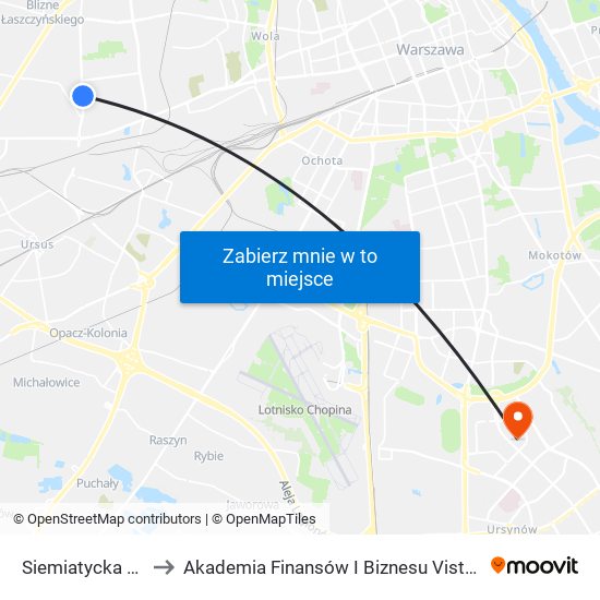 Siemiatycka 02 to Akademia Finansów I Biznesu Vistula map