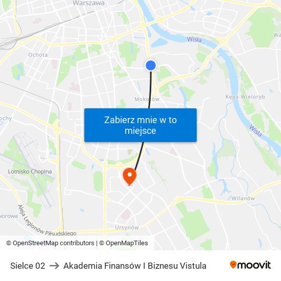 Sielce 02 to Akademia Finansów I Biznesu Vistula map