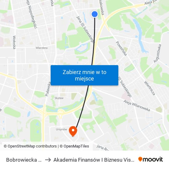 Bobrowiecka 01 to Akademia Finansów I Biznesu Vistula map