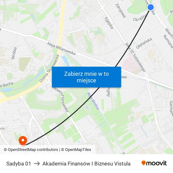 Sadyba 01 to Akademia Finansów I Biznesu Vistula map