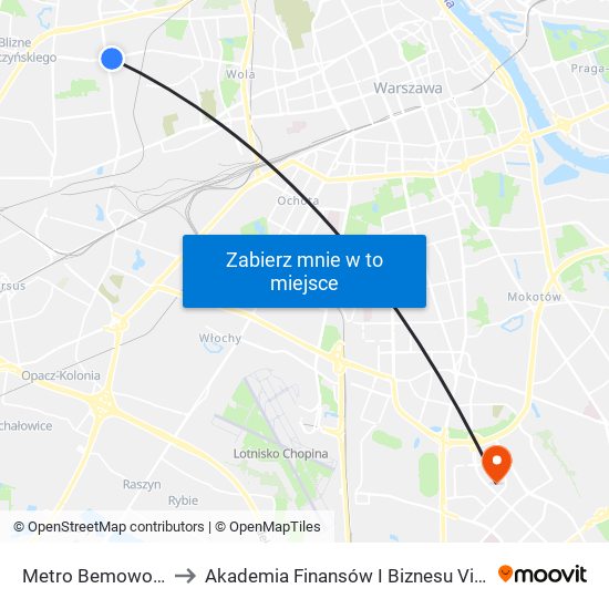 Metro Bemowo 01 to Akademia Finansów I Biznesu Vistula map