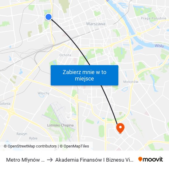 Metro Młynów 02 to Akademia Finansów I Biznesu Vistula map