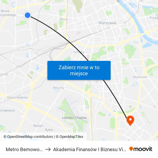 Metro Bemowo 02 to Akademia Finansów I Biznesu Vistula map