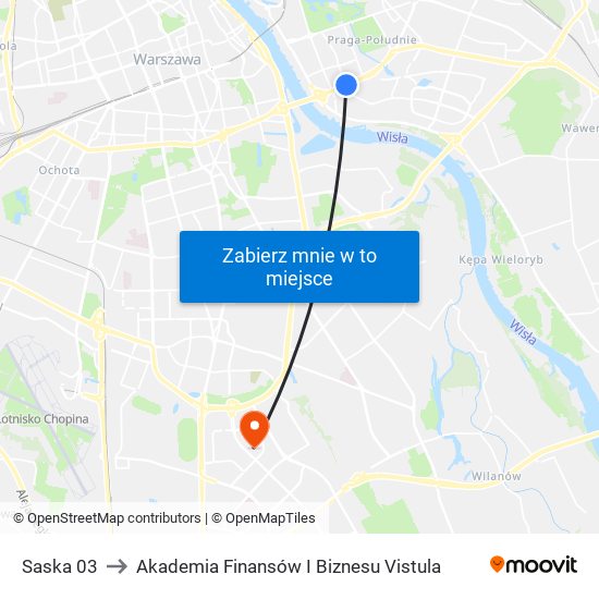 Saska 03 to Akademia Finansów I Biznesu Vistula map