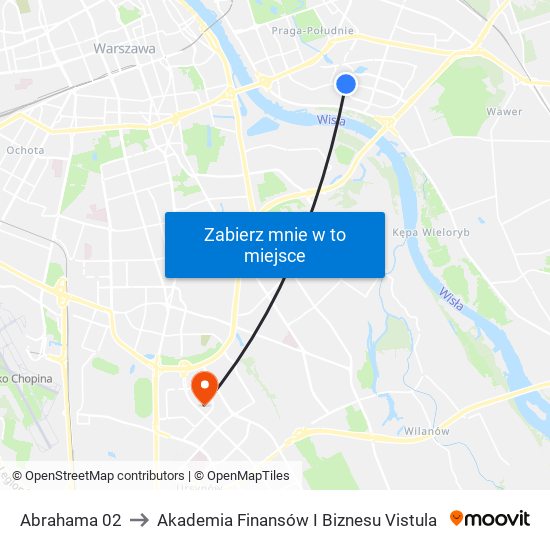 Abrahama 02 to Akademia Finansów I Biznesu Vistula map