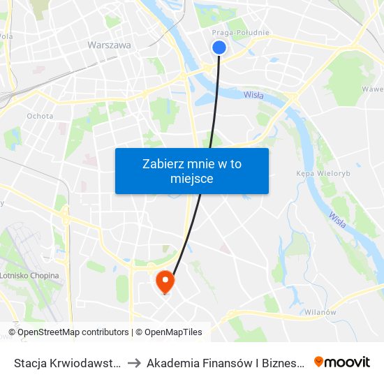 Stacja Krwiodawstwa 04 to Akademia Finansów I Biznesu Vistula map