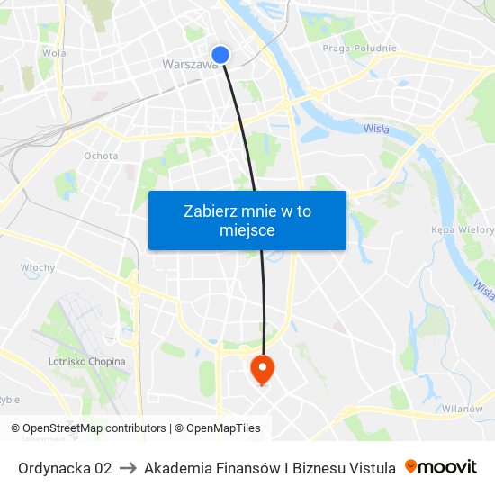 Ordynacka 02 to Akademia Finansów I Biznesu Vistula map