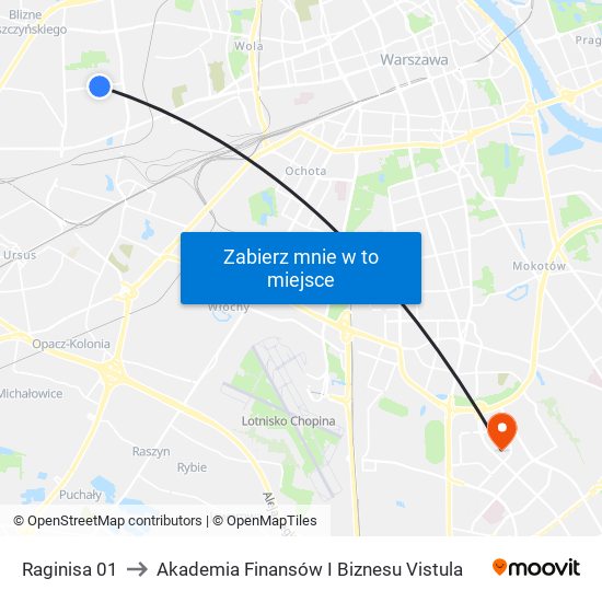 Raginisa 01 to Akademia Finansów I Biznesu Vistula map