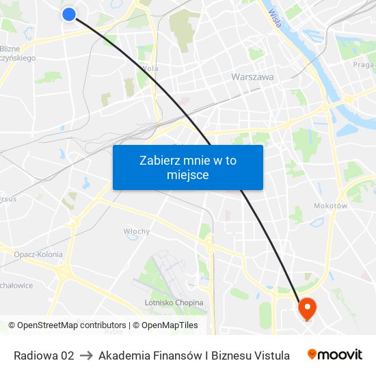 Radiowa to Akademia Finansów I Biznesu Vistula map