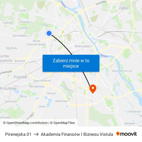 Pirenejska to Akademia Finansów I Biznesu Vistula map