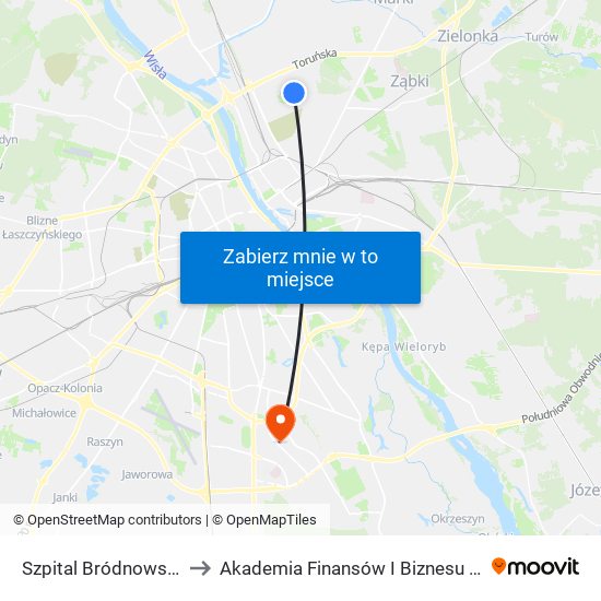 Szpital Bródnowski 02 to Akademia Finansów I Biznesu Vistula map