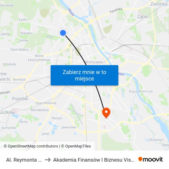 Al. Reymonta to Akademia Finansów I Biznesu Vistula map