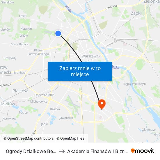 Ogrody Działkowe Bemowo 02 to Akademia Finansów I Biznesu Vistula map