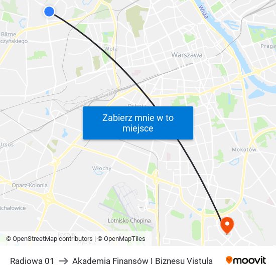 Radiowa to Akademia Finansów I Biznesu Vistula map