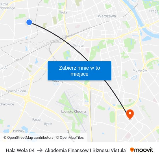 Hala Wola 04 to Akademia Finansów I Biznesu Vistula map