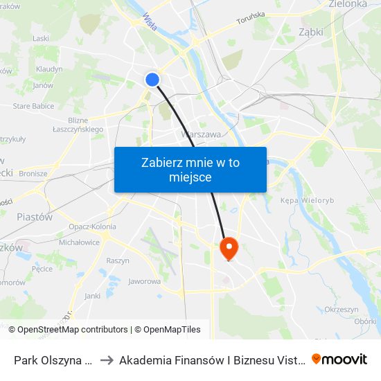 Park Olszyna 02 to Akademia Finansów I Biznesu Vistula map