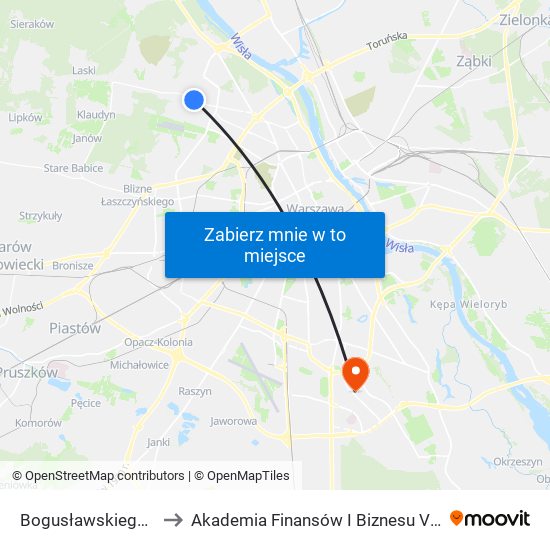 Bogusławskiego 06 to Akademia Finansów I Biznesu Vistula map