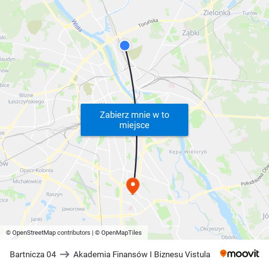 Bartnicza 04 to Akademia Finansów I Biznesu Vistula map