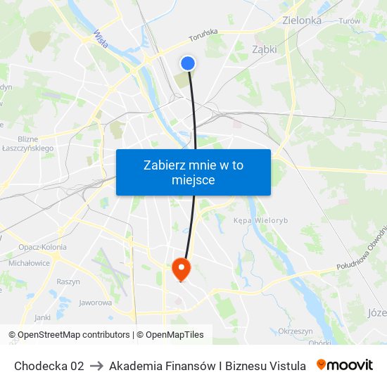 Chodecka 02 to Akademia Finansów I Biznesu Vistula map