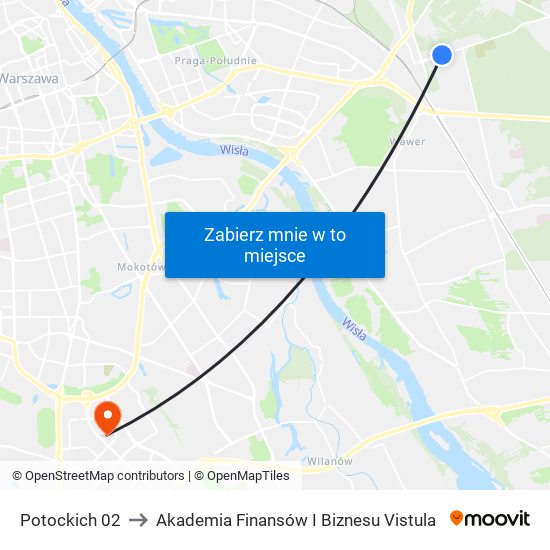 Potockich 02 to Akademia Finansów I Biznesu Vistula map