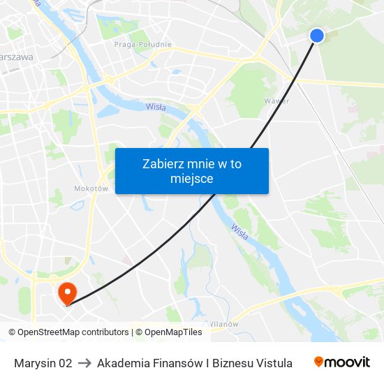 Marysin to Akademia Finansów I Biznesu Vistula map