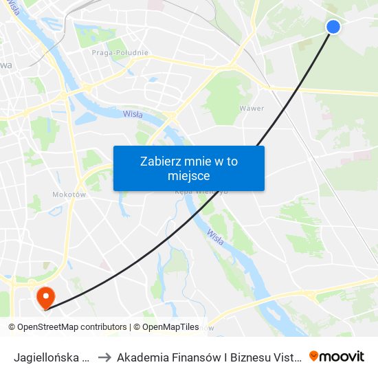 Jagiellońska 02 to Akademia Finansów I Biznesu Vistula map