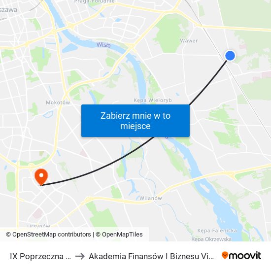 IX Poprzeczna 02 to Akademia Finansów I Biznesu Vistula map