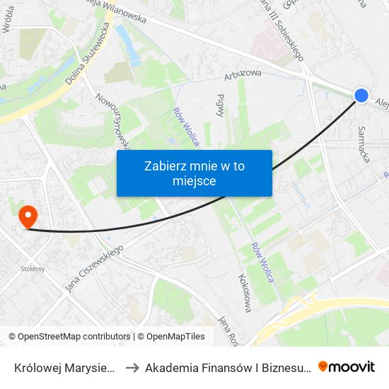 Królowej Marysieńki 02 to Akademia Finansów I Biznesu Vistula map