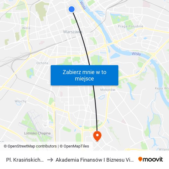 Pl. Krasińskich 02 to Akademia Finansów I Biznesu Vistula map