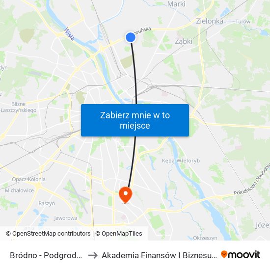 Bródno - Podgrodzie 03 to Akademia Finansów I Biznesu Vistula map