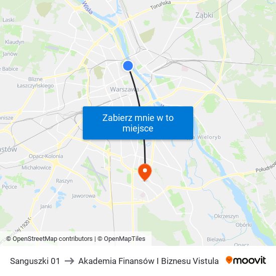 Sanguszki 01 to Akademia Finansów I Biznesu Vistula map